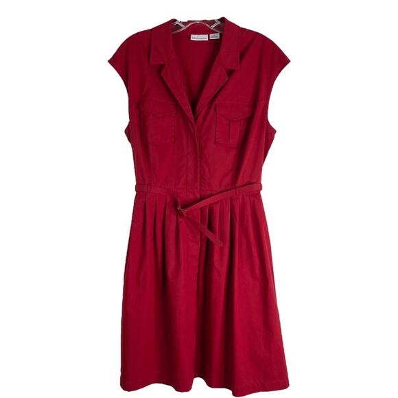 Liz Claiborne red belted mod retro rockabilly belted midi pleated dress 10 - Picture 1 of 6